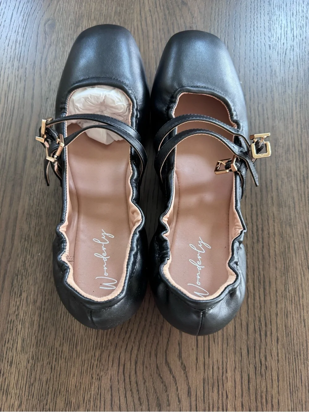 NEW Wonderly Size 9 Black Double-Strap Square-Toe Mary Jane Flats